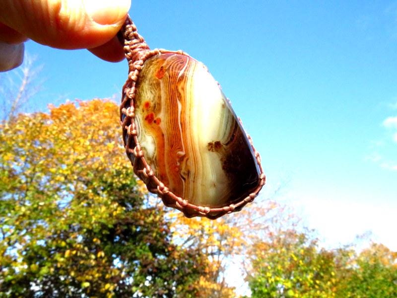 Sardonyx Macrame Necklace, gemstone jewelry, gift ideas for the rock collector