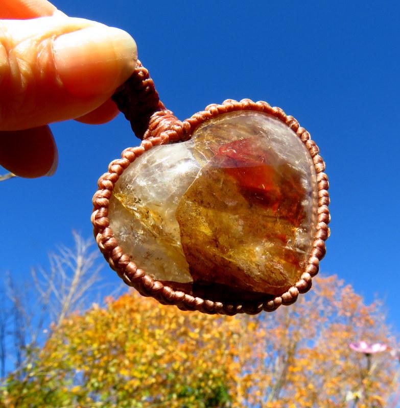 Dendritic Quartz macrame necklace, heart necklace, gift ideas for the crystal lover