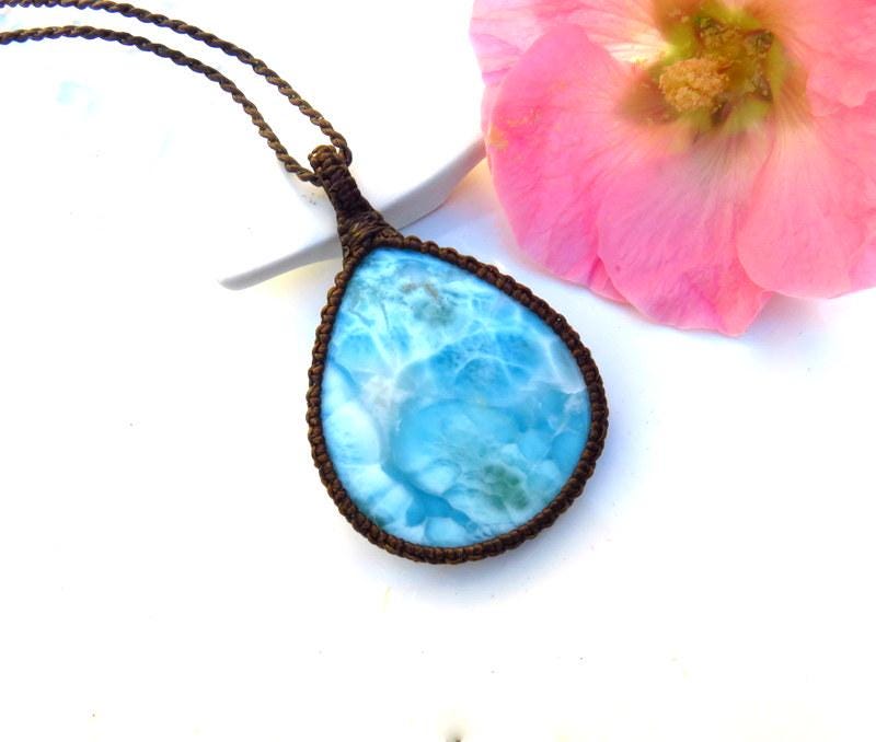 Larimar gemstone necklace, wife gift ideas, for the boho beauty, beach lover, ocean lover