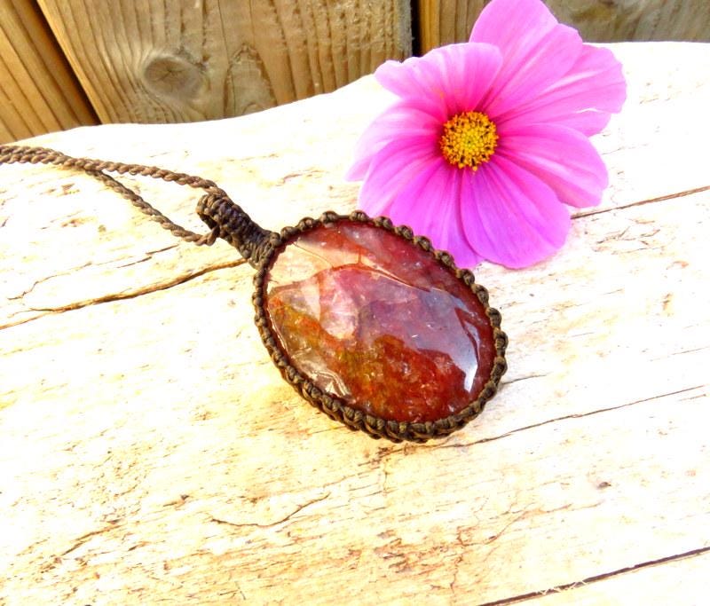 Christmas gift ideas, Red Hematoid Quartz necklace, necklace, natural stone macrame necklace, spiritual red quartz, gift ideas for her