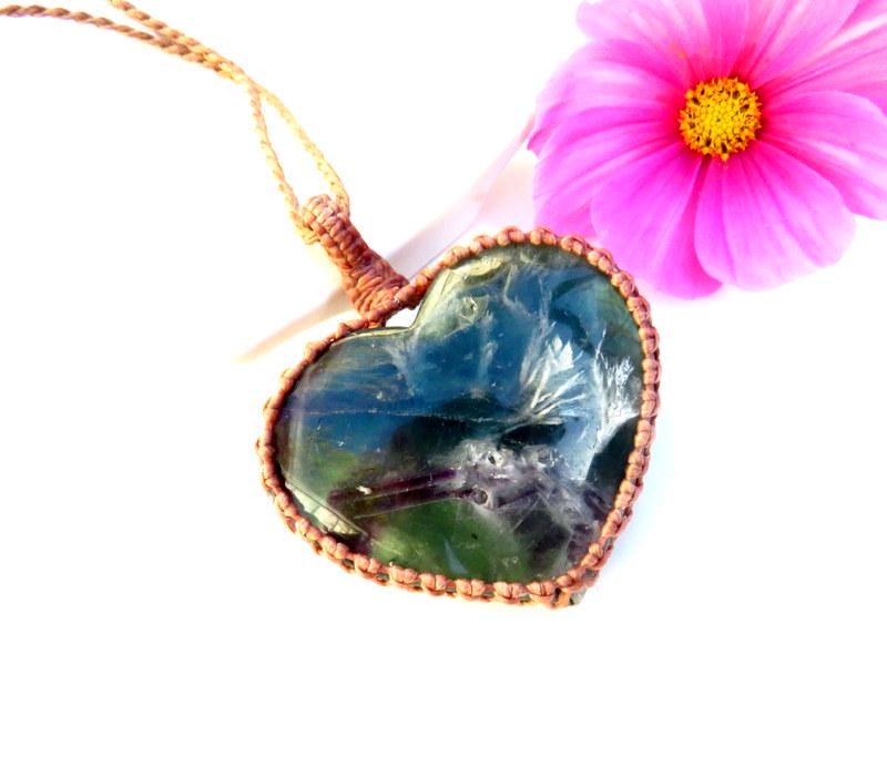Rainbow Fluorite crystal necklace, fluorite macrame necklace, yogi gift ideas, macrame necklace with stone, macrame crystal necklace,