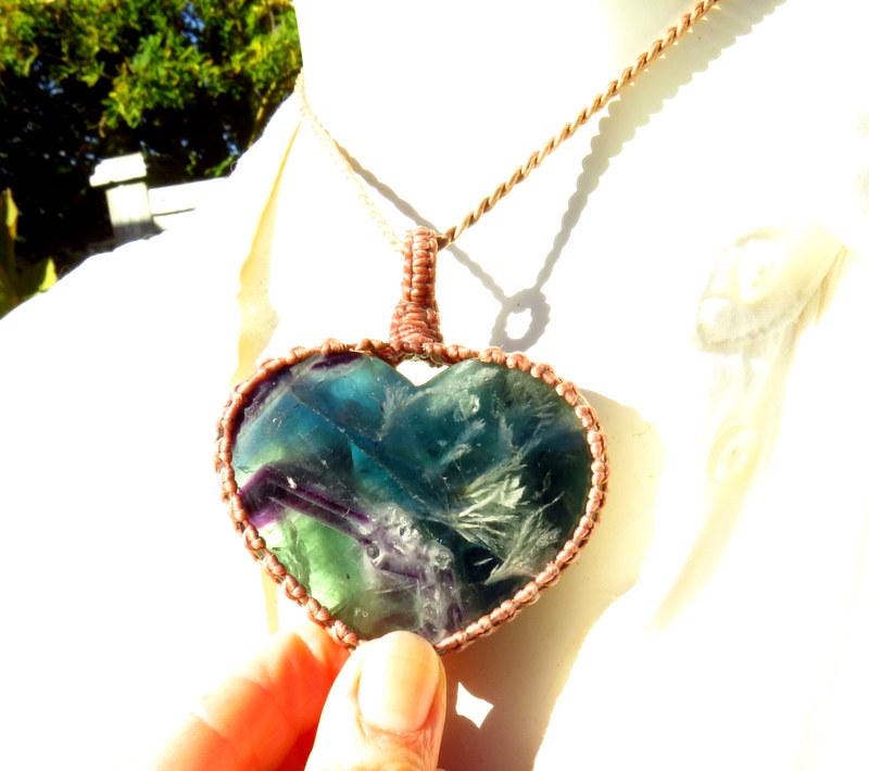 Rainbow Fluorite crystal necklace, fluorite macrame necklace, yogi gift ideas, macrame necklace with stone, macrame crystal necklace,
