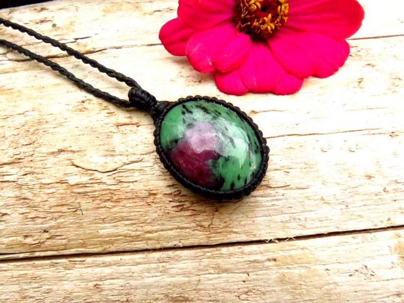 Ruby Zoisite Necklace, ruby zoisite gemstone, mothers day gift idea, christmas gift ideas, gemstone necklace, macrame necklace, ruby jewelry