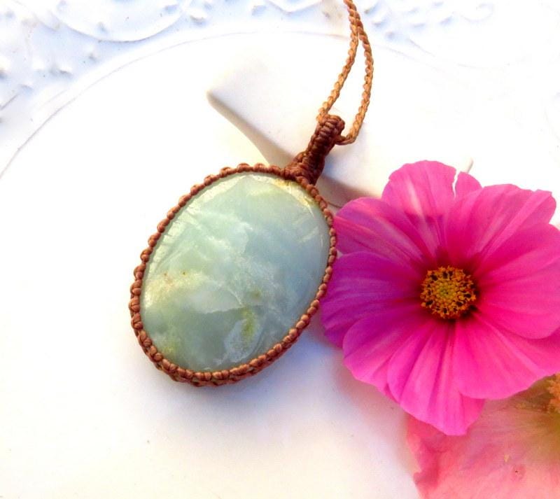 Macrame jewelry, Caribbean Calcite macrame necklace, christmas gift ideas for her, transformational, gift idea, crystal pendant, aqua blue