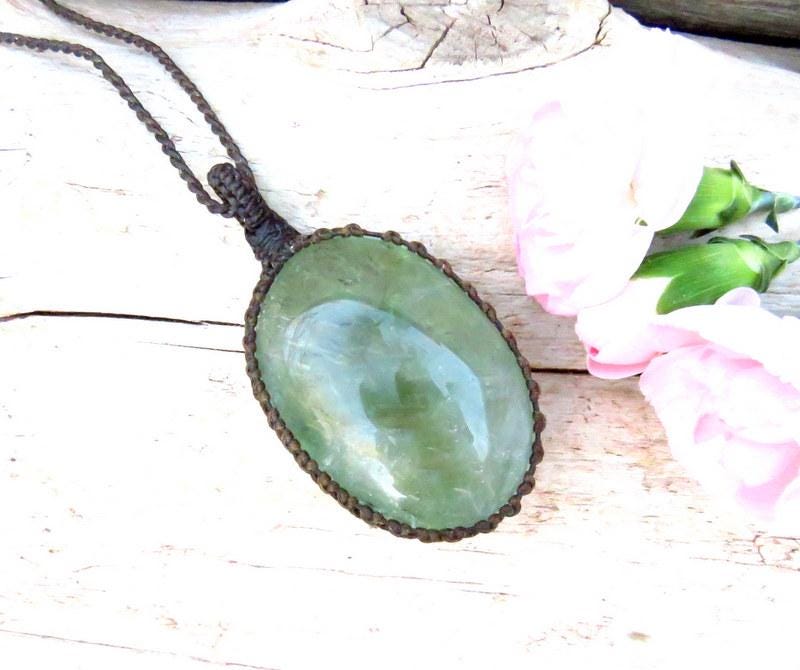 Prasolite crystal necklace, macrame pendant, for the Scorpio, birthstone necklace, christmas gift ideas, green gemstone