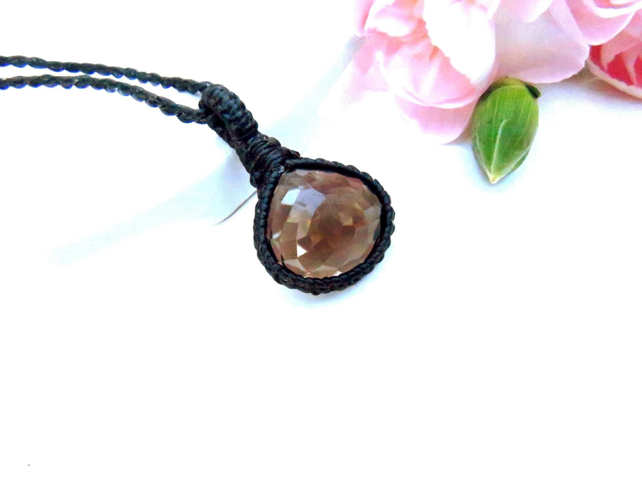 Faceted Smokey Quartz Necklace, Crystal jewelry gift