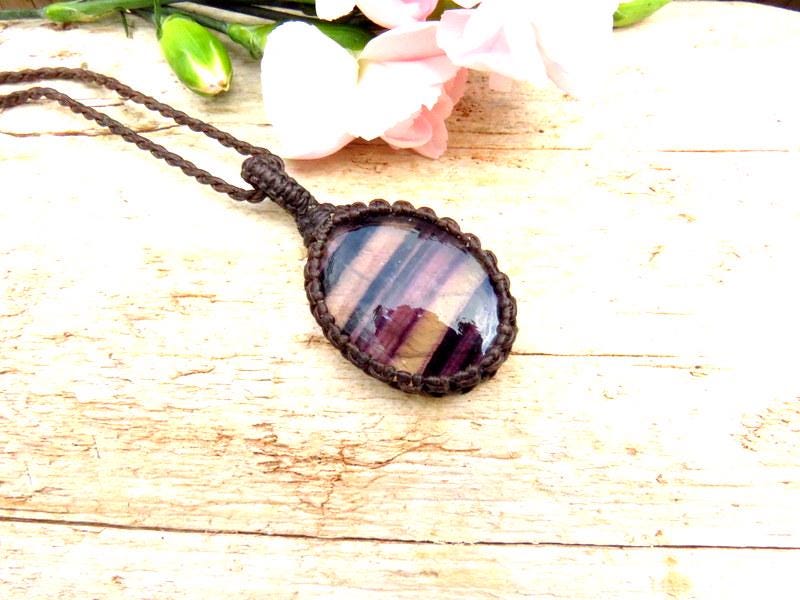 Fluorite crystal necklace, macrame necklace