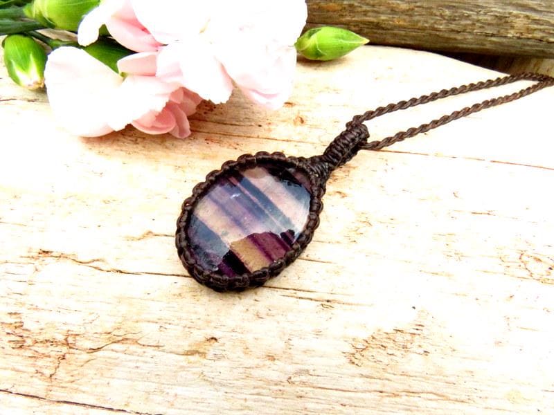 Fluorite crystal necklace, macrame necklace, yogi gift ideas, for the boho beauty, the mom
