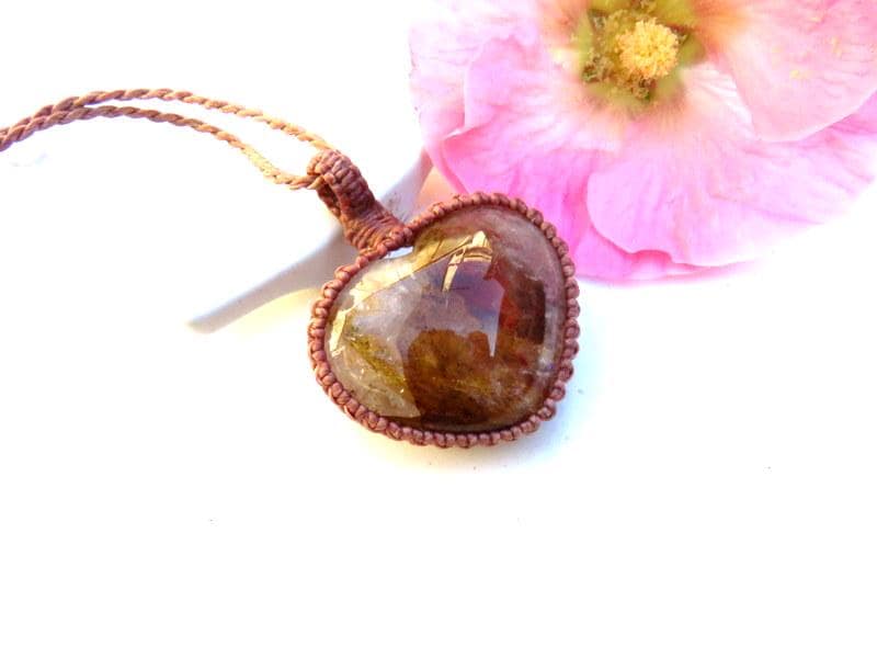 Dendritic Quartz macrame necklace, heart necklace, gift ideas for the crystal lover