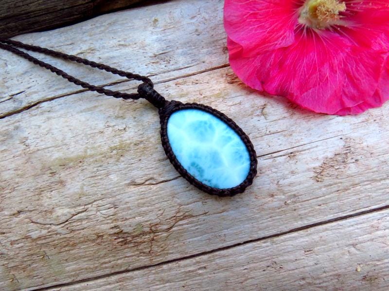 Blue Larimar gemstone necklace, gift ideas for the boho beauty, the coastal grandma, the surfer, summer jewelry