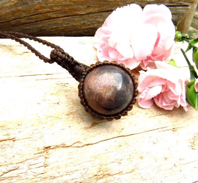 Peach Moonstone sphere necklace, Golden Shine Sunstone macrame necklace, sunstone pendant, libra gemstone, libra gifts, christmas gift