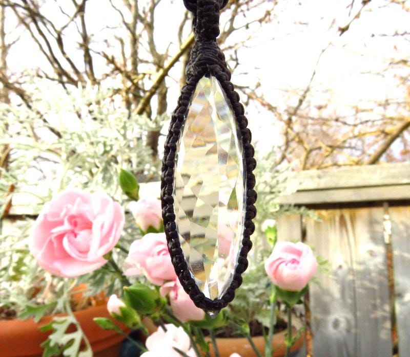 Faceted Quartz macrame necklace, christmas gift ideas for her