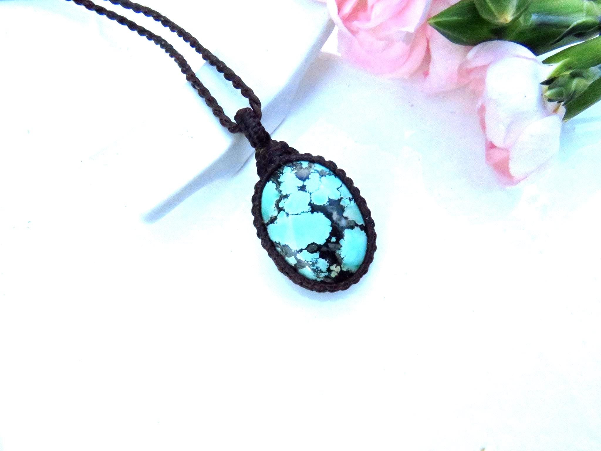 Cloud Mountain Turquoise macrame necklace, Hubei Turquoise jewelry