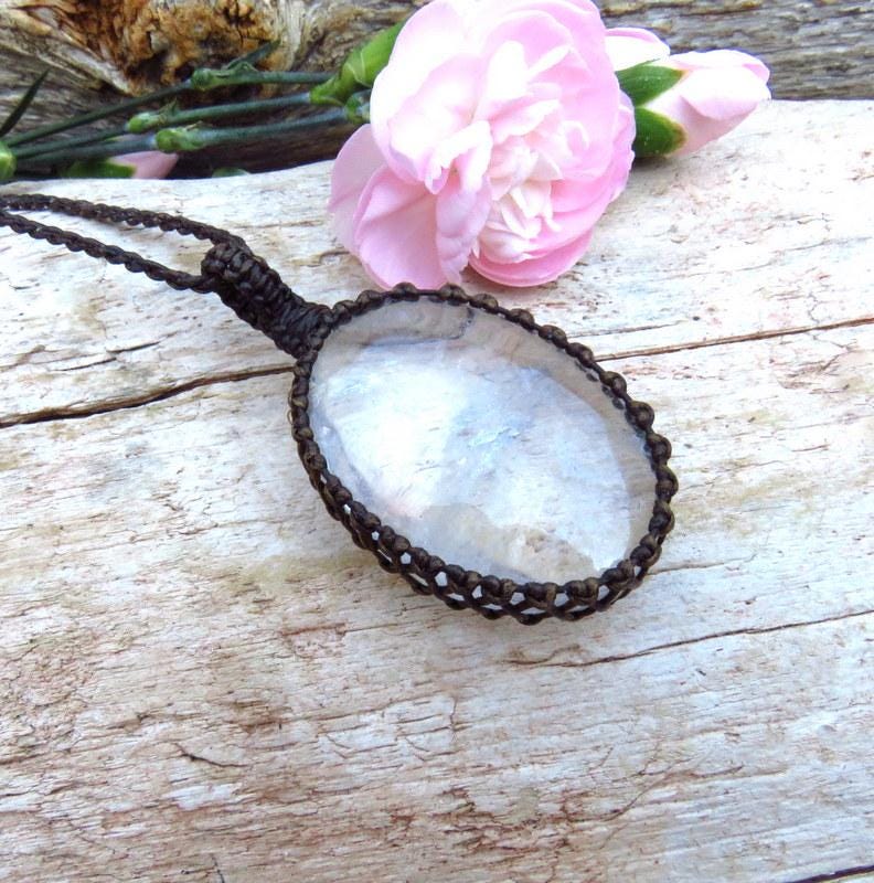 Quartz crystal macrame necklace, jewelry gift ideas for the boho beauty, crystal collector, the aries