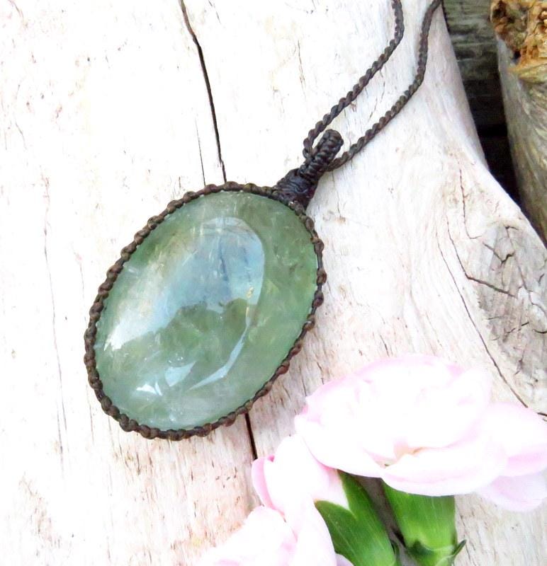 Prasolite crystal necklace, macrame pendant, for the Scorpio, birthstone necklace, christmas gift ideas, green gemstone