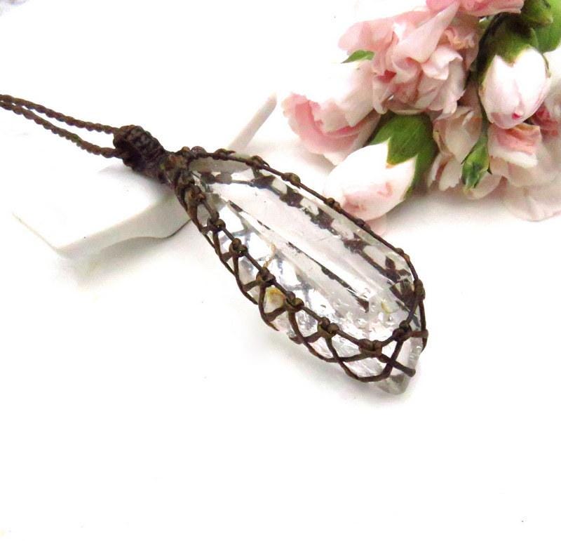 Crystal macrame necklace, Faceted Quartz