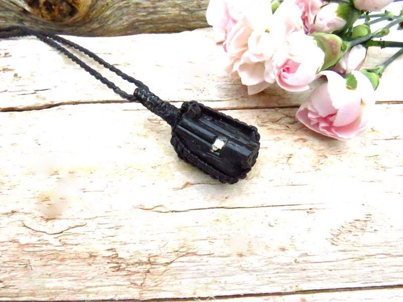 Raw Black Tourmaline necklace, Crystal pendant