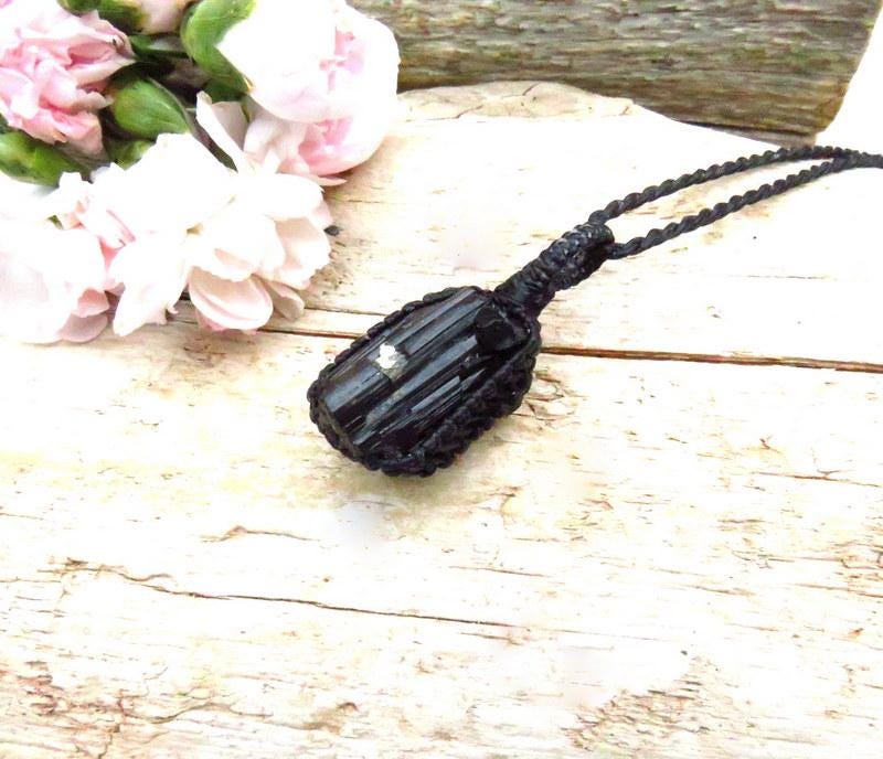 Raw Black Tourmaline necklace, Crystal pendant, empath jewelry, EMF protection, astrology expert