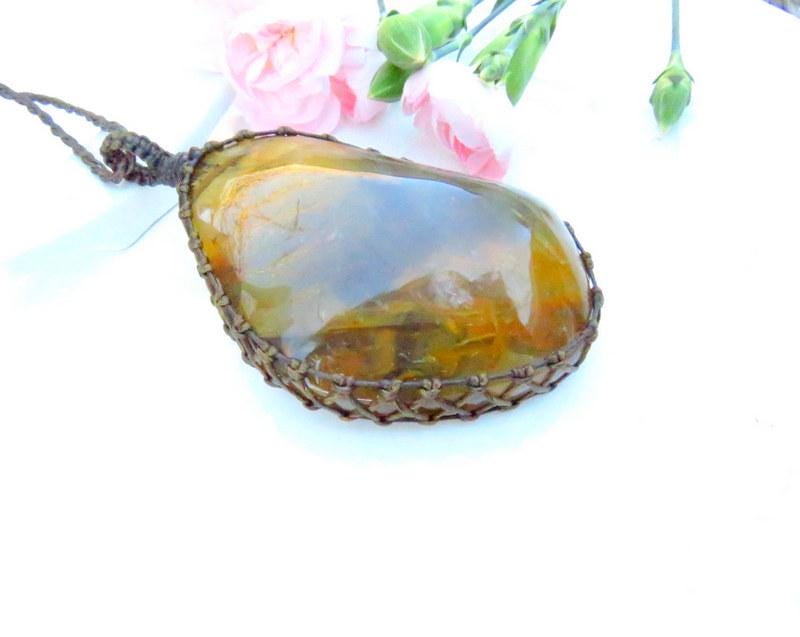 Dendritic Quartz crystal macrame necklace, gift ideas for the crystal collector