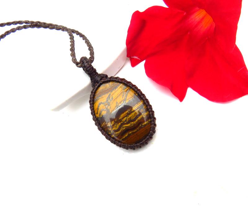 Tiger Iron macrame necklace, tigers eye, christmas gift, fathers day, for the wellness enthusiast, wife gift