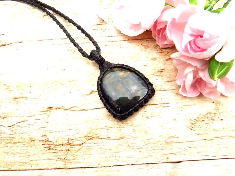 Blue Tiger Eye Macrame Necklace, gifts for him, for her, celestial holiday, for dad