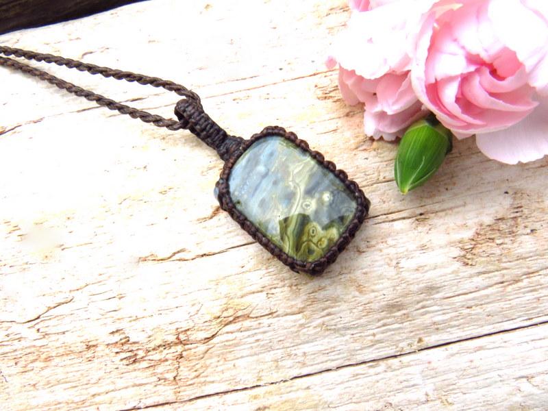 Ocean Jasper macrame necklace, gift ideas for the surfer, the coastal grandma, the ocean lover, gemstone pendant