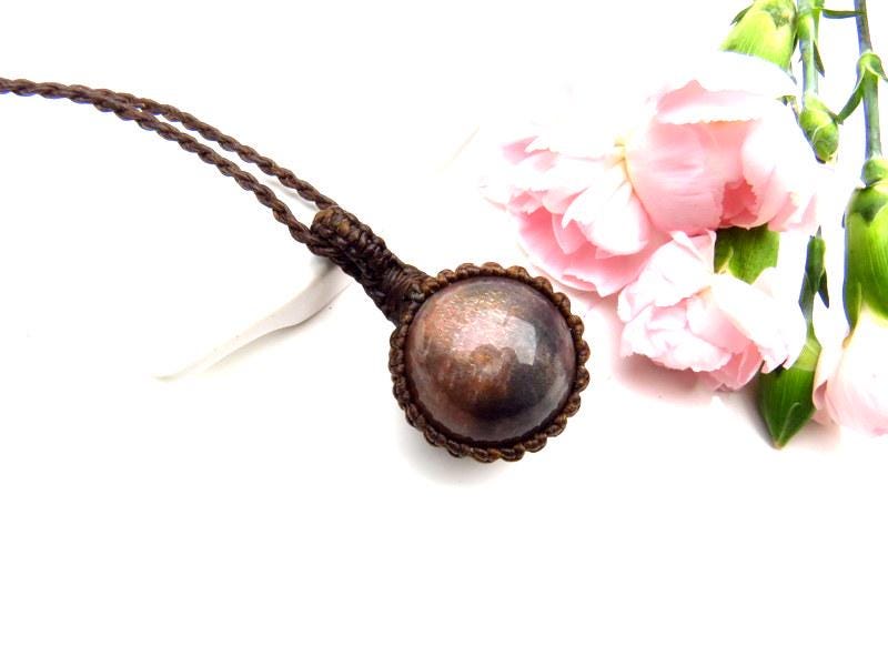 Peach Moonstone sphere necklace, Golden Shine Sunstone macrame necklace, sunstone pendant, libra gemstone, libra gifts, christmas gift