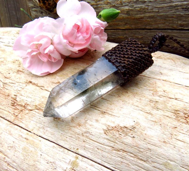 Christmas gift ideas, Lodolite crystal point necklace, garden quartz, shaman quartz, for the nature lover, the gardener, macrame