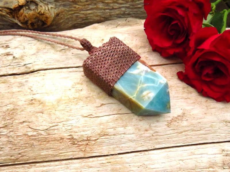Caribbean Calcite macrame necklace, crystal point, transformational gift, crystal pendant, for the boho beauty