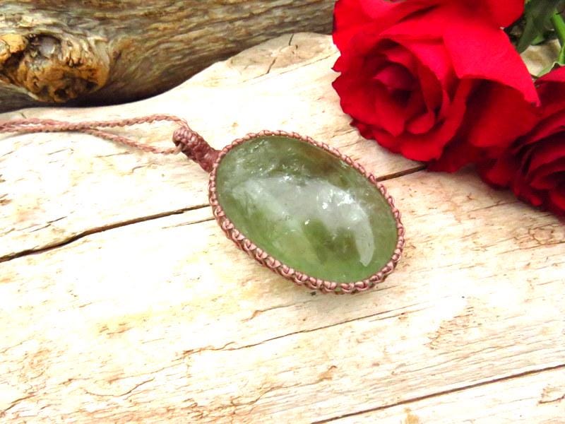 Prasolite crystal necklace, macrame necklace, gift ideas for the Scorpio, birthstone necklace, christmas gift ideas, green gemstone