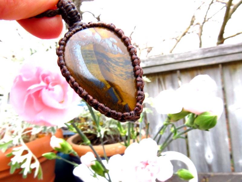 Tiger Iron macrame necklace, tigers eye pendant, christmas gift, for dad, gift ideas, wellness enthusiast