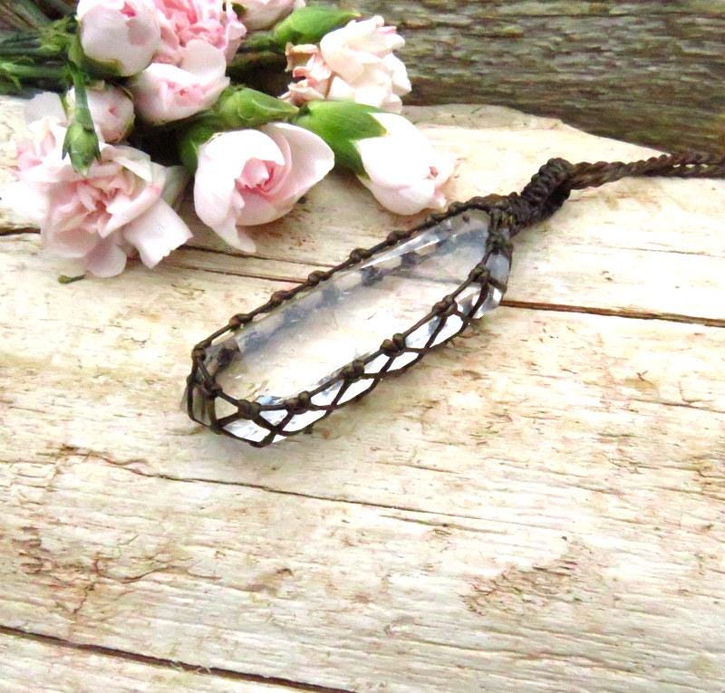 Crystal macrame necklace, Faceted Quartz