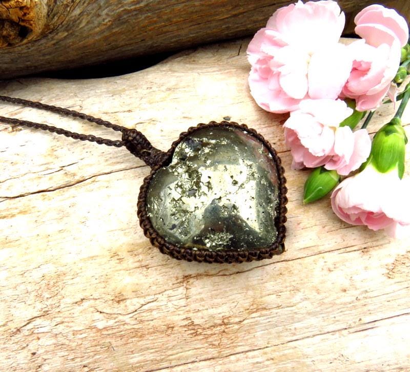 Pyrite Druzy heart necklace, crystal necklace
