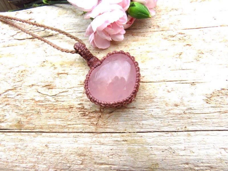 Rose Quartz heart macrame necklace, self-love gifts