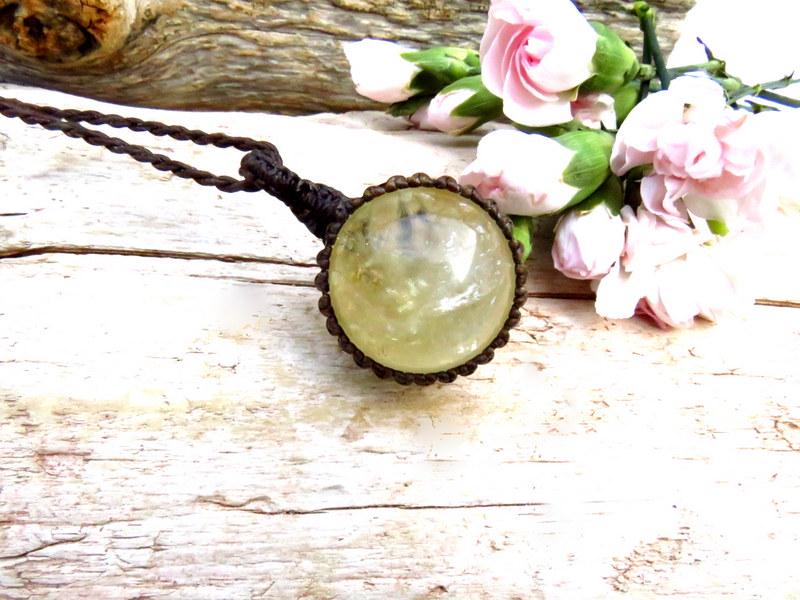 Yellow Calcite crystal sphere necklace, macrame necklace