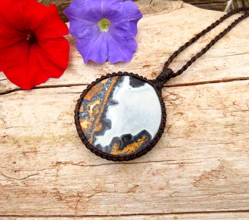 Maligano Jasper macrame necklace, gift ideas for the rock collector