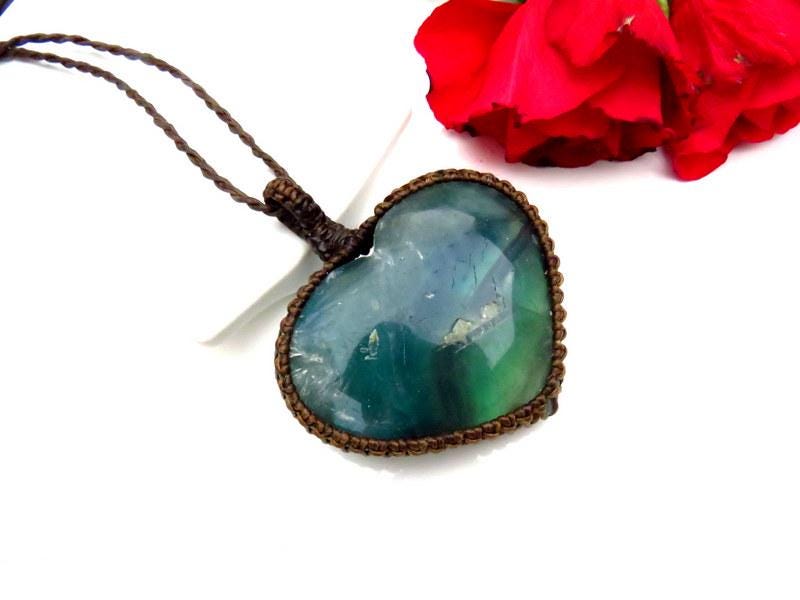 Blue Fluorite heart crystal necklace, valentines day gift, macrame jewelry, for the yogi, heart shaped pendant