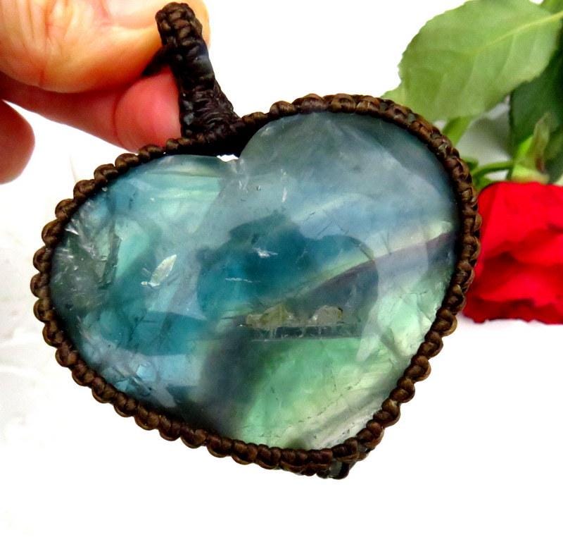 Blue Fluorite heart crystal necklace, valentines day gift, macrame jewelry, for the yogi, heart shaped pendant