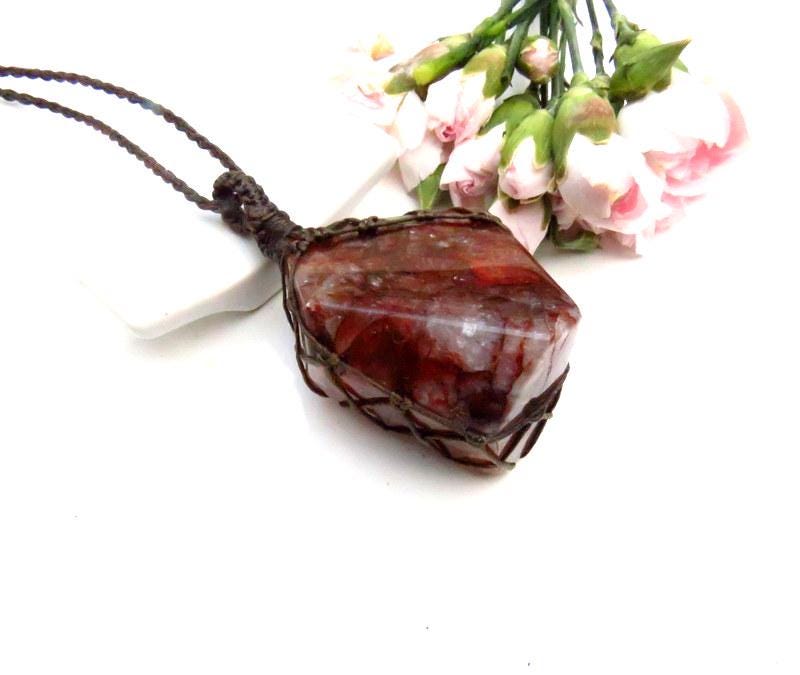 Red Hematoid Quartz necklace, gemstone pendant, natural stone, macrame jewelry, christmas gift idea