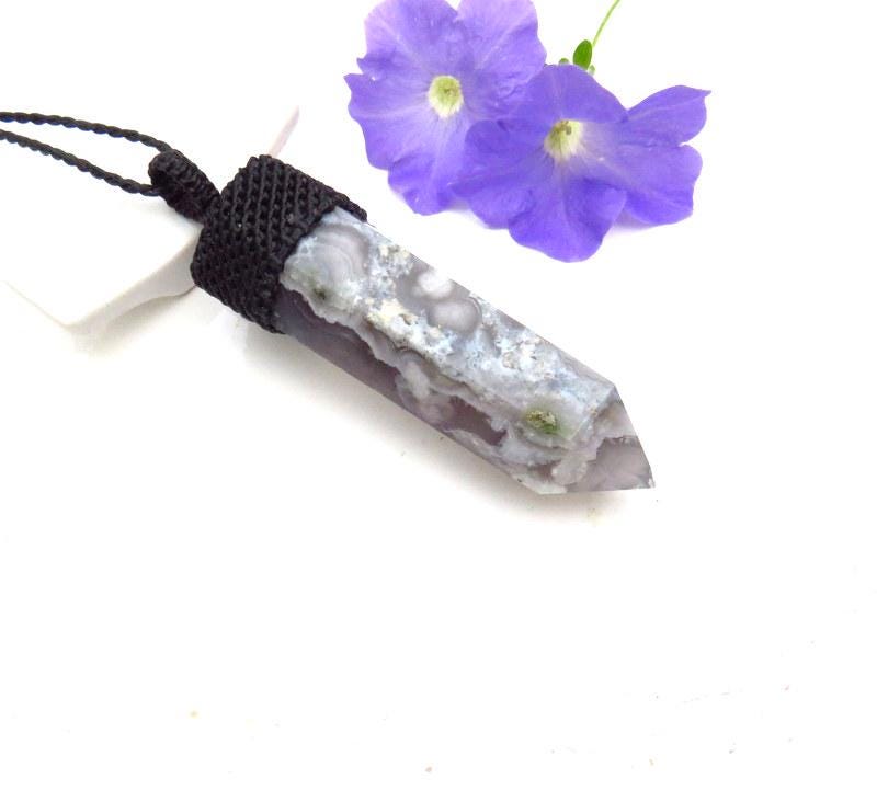 Black Flower Agate macrame necklace, statement jewelry