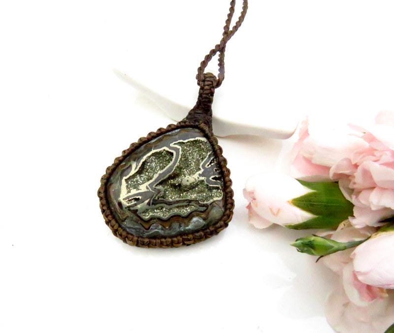 Pyritized Ammonite gemstone necklace, pyrite jewelry