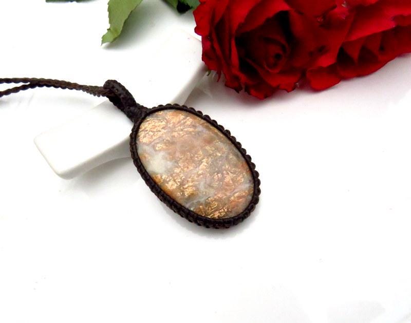 Sunstone macrame necklace, sunstone necklace