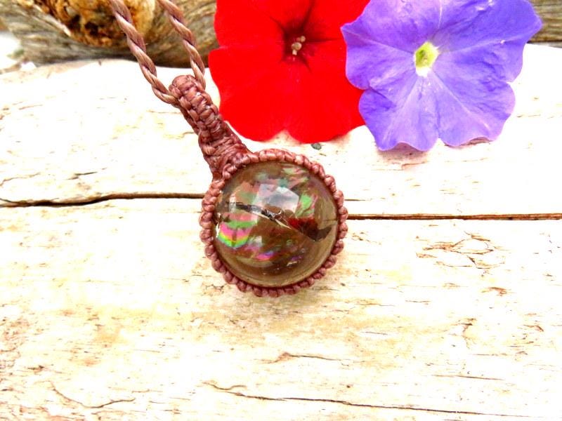 Smokey Quartz crystal sphere necklace, macrame gemstone jewelry