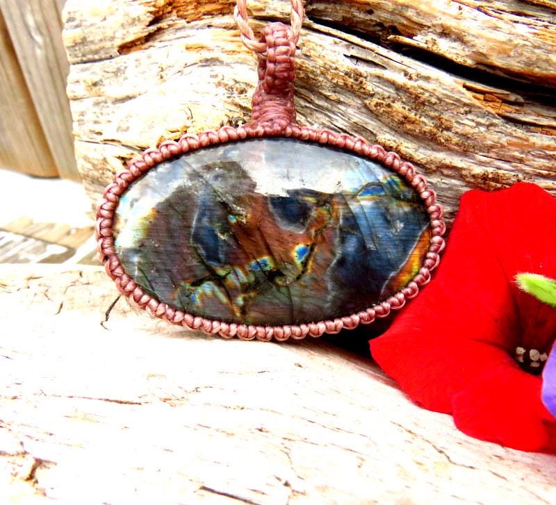 Rainbow Labradorite necklace, macrame jewelry