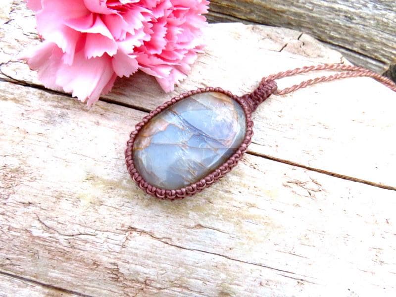 Gray Moonstone gemstone necklace,, macrame jewelry