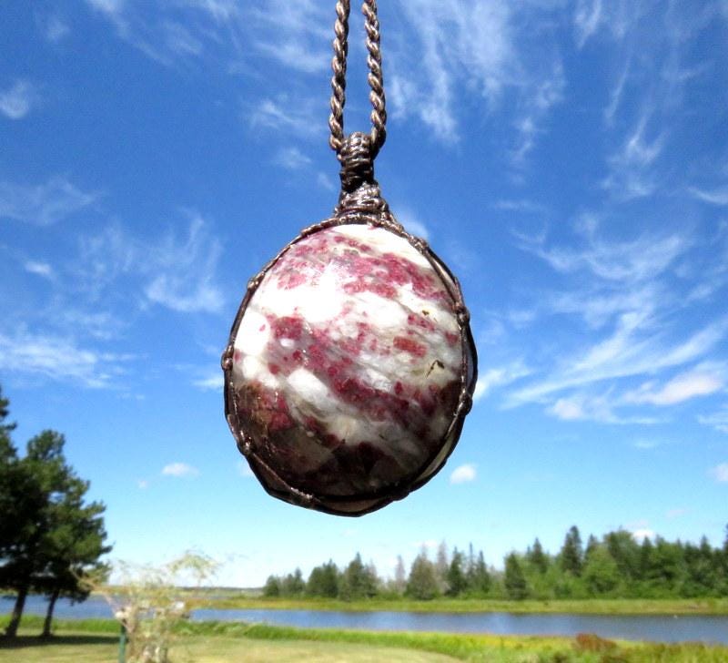 Rubellite macrame necklace, gemstone jewelry