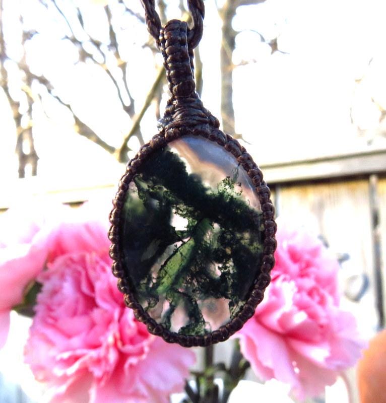 Gardener gift, Moss Agate pendant necklace, gemstone jewelry, friendsgiving, valentines day gift, nature lover