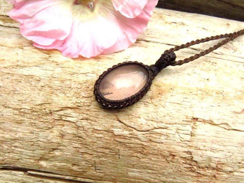 Valentines Day gift ideas, Rose Quartz Necklace, gifts for her, wrapped crystals, macrame jewelry, mothers day
