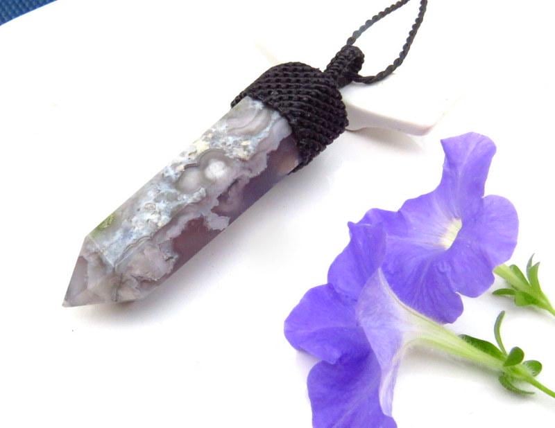 Black Flower Agate macrame necklace, statement jewelry