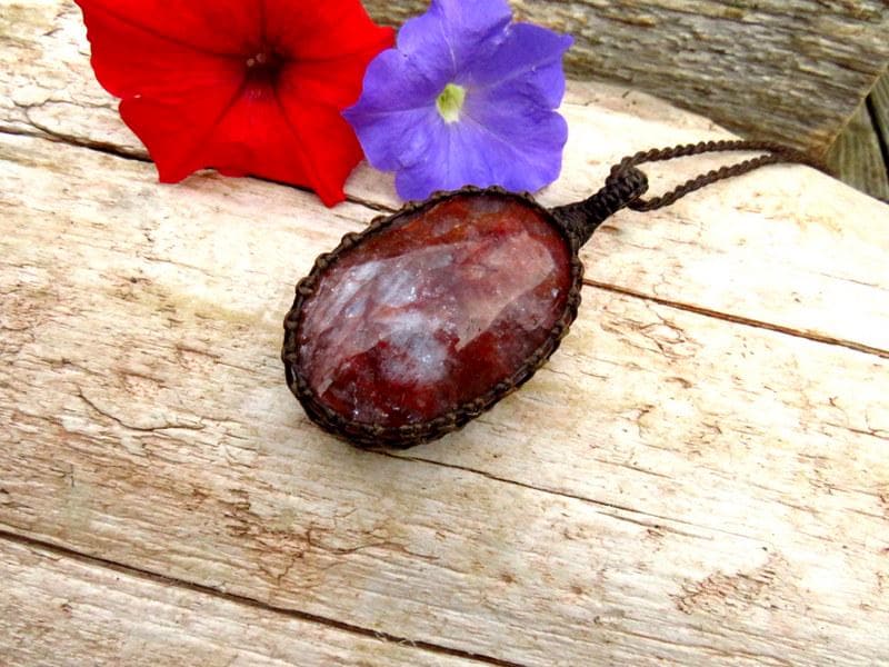 Red Hematoid Quartz necklace, handmade natural stone jewelry